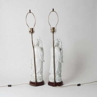 Lot 690 - Two Blanc de Chine Porcelain Figures of Shoulau Mounted as Lamps