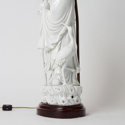 Lot 690 - Two Blanc de Chine Porcelain Figures of Shoulau Mounted as Lamps