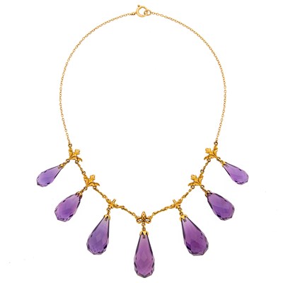 Lot 3158 - Gold and Amethyst Briolette Fringe Necklace