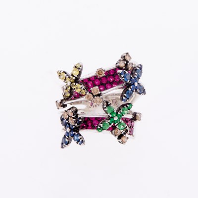 Lot 3124 - Two-Color Gold, Colored Stone and Colored Diamond Ring