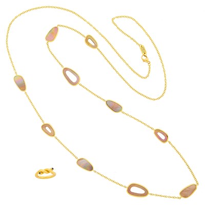 Lot 3049 - Ippolita Long Gold and Mother-of-Pearl Chain Necklace and Tiffany & Co. Gold and Sapphire Ring