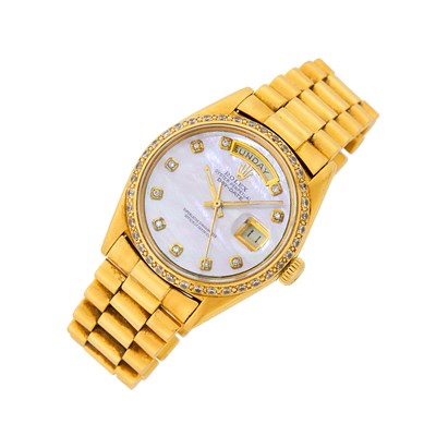 Lot 2024 - Rolex Gold and Diamond 'Oyster Perpetual Day-Date' Wristwatch, Ref. 1803