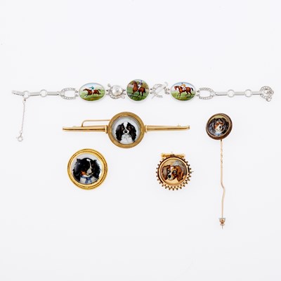 Lot 3163 - Group of Platinum, Gold and Gold-Filled Porcelain Painting and Reverse Crystal Intaglio Jewelry