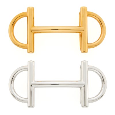 Lot 3065 - Hermès Two Silver and Rose-Plated Metal 'Gamma' Belt Buckles