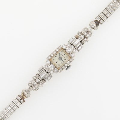 Lot 3271 - Hamilton Platinum, White Gold and Diamond Wristwatch