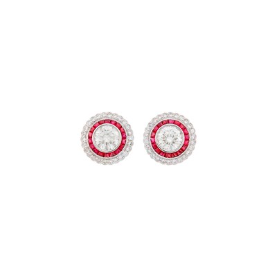 Lot 3141 - Pair of White Gold, Ruby and Diamond Stud Earrings