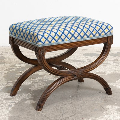 Lot 345 - George III Style Mahogany Curule Upholstered Stool