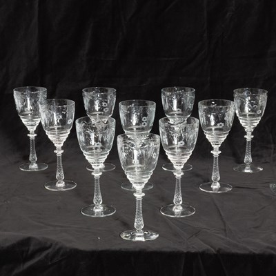 Lot 353 - Set of Ten Etched Wine Glasses