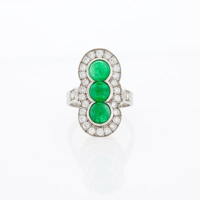 Lot 2093 - Platinum, Cabochon Emerald and Diamond Ring