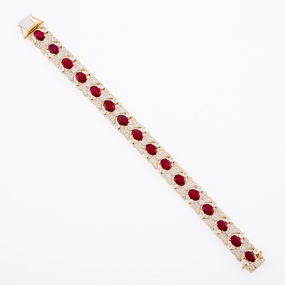 Lot 3308 - Two-Color Gold, Diamond and Ruby Bracelet