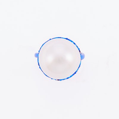 Lot 3131 - Blue Rhodium-Plated White Gold, South Sea Cultured Pearl and Round Pink Sapphire Ring