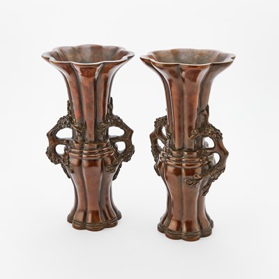Lot 488 - A Pair of Chinese Heavily Cast Fluted Bronze Vases