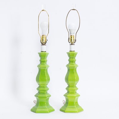Lot 354 - Pair of Lime Green Ceramic Table Lamps