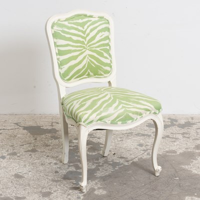 Lot 342 - Lime Zebra Upholstered White Painted Side Chair