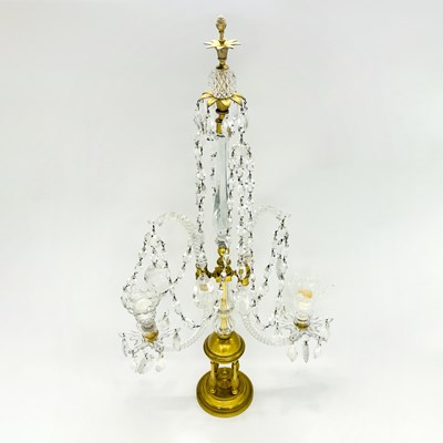 Lot 1143 - Pair of George III Style Cut Crystal and Gilt-Bronze Two-Light Candelabra