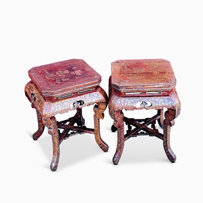 Lot 1151 - Pair of Chinese Lacquered Wood Side Tables