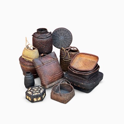 Lot 1173 - Group of Ethnographic Baskets with a Porcupine Quill Box