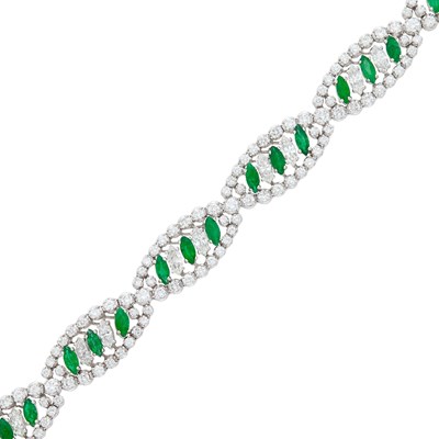 Lot 2039 - White Gold, Emerald and Diamond Bracelet
