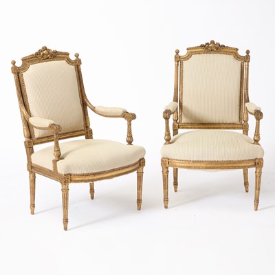 Lot 278 - Pair of Louis XVI Style Giltwood Armchairs