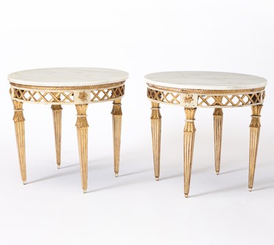 Lot 297 - Pair of Marble Top Painted and Parcel Gilt Gueridons