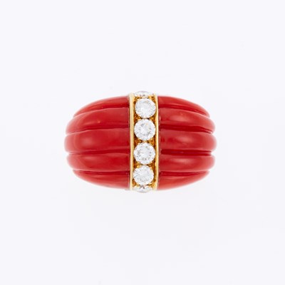 Lot 3235 - Gold, Carved Coral and Diamond Ring