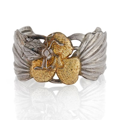 Lot 3320 - Margaret Laws Silver and Gold Bee and Flower Cuff Bracelet