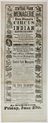 Lot 303 - A profusely illustrated broadside advertising the Central Park Menagerie and Den Stone's Circus