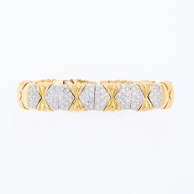 Lot 3096 - Two-Color Gold and Diamond Bangle Bracelet