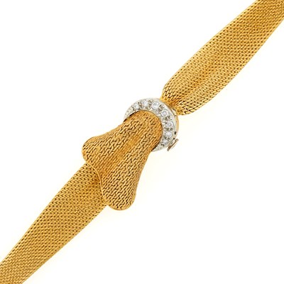 Lot 3193 - Two-Color Gold Mesh Bracelet-Watch