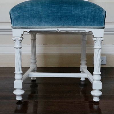 Lot 515 - Pair of Gothic Style White Painted Side Chairs With Blue Velvet Upholstery