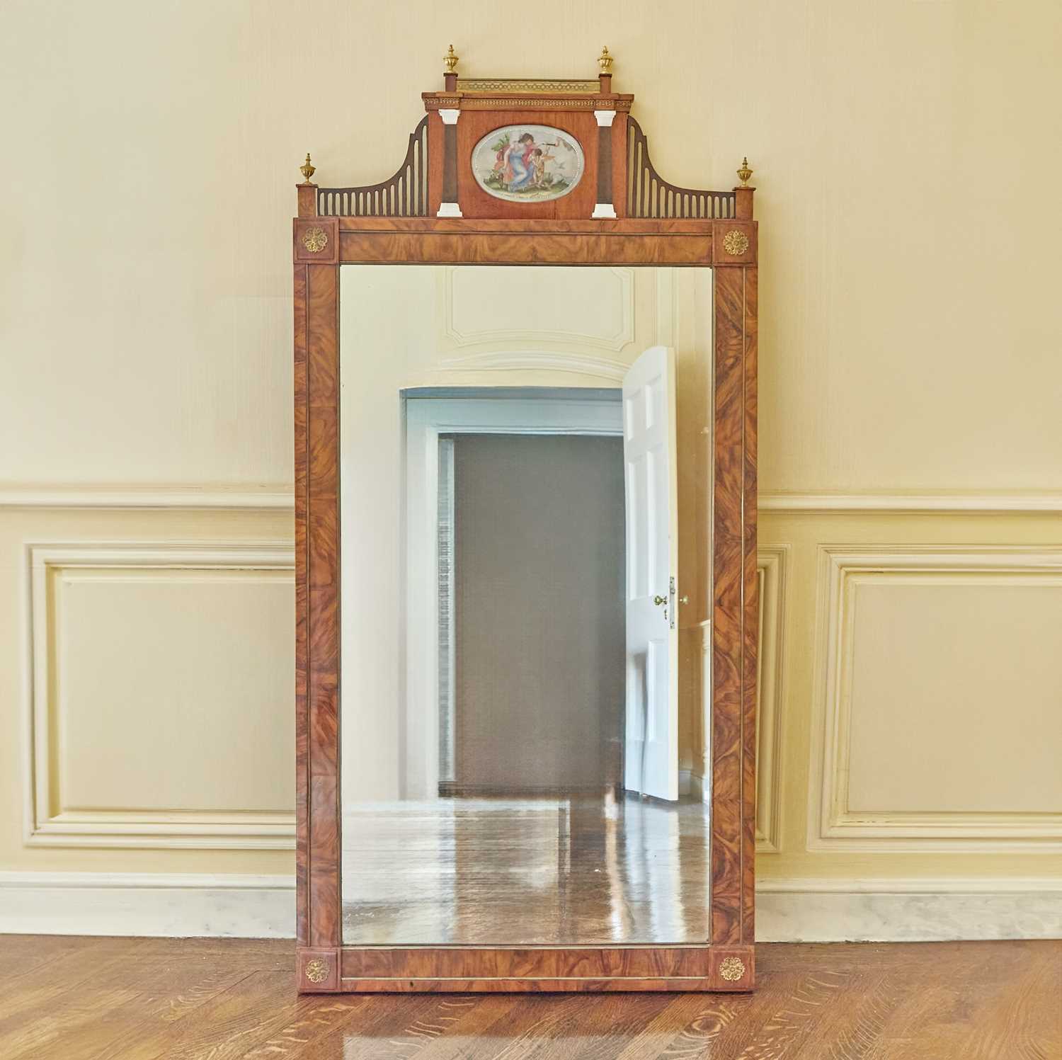 Lot 516 - Continental Walnut, Mahogany and Bronze Mounted Mirror