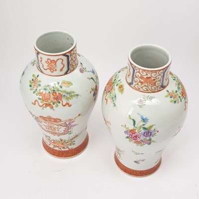 Lot 117 - Pair of Chinese Enameled Porcelain Baluster Vases and Covers