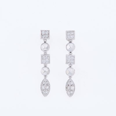 Lot 3129 - Pair of White Gold and Diamond Pendant-Earrings