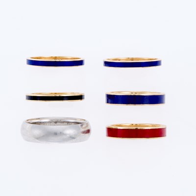 Lot 3234 - Group of Gold and Enamel Band Rings and Platinum Band Ring