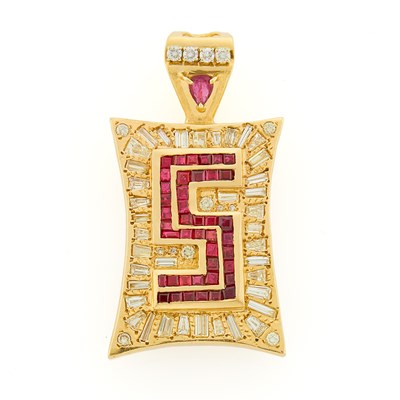 Lot 3111 - Gold, Ruby and Diamond Pendant