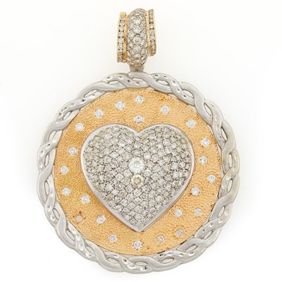 Lot 3118 - Two-Color Gold and Diamond Heart Pendant