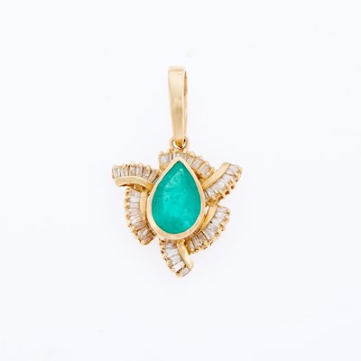 Lot 3116 - Gold, Emerald and Diamond Pendant