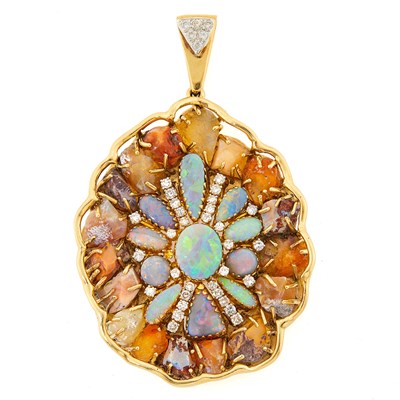 Lot 3257 - Gold, Opal and Diamond Pendant