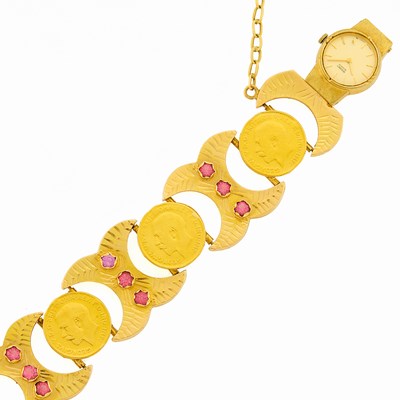 Lot 3202 - Gold and Gold Coin Bracelet-Watch