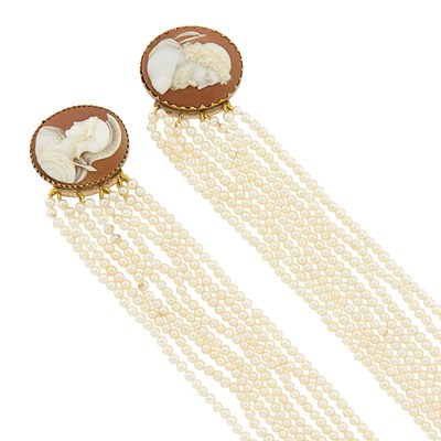 Lot 3181 - Pair of Eight Strand Cultured Pearl Bracelets with Low Karat Gold and Cameo Clasps