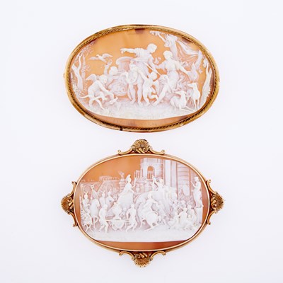 Lot 3166 - Two Oversized Low Karat Gold and Shell Cameos
