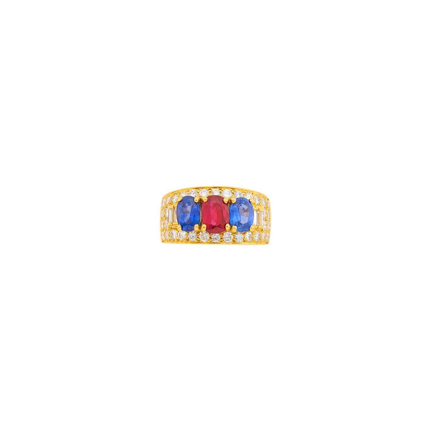 Lot 118 - Bulgari Gold, Ruby, Sapphire and Diamond Ring