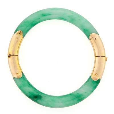 Lot 3029 - Gold and Jade Bangle Bracelet