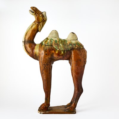Lot 126 - Pair of Chinese Tang Style Sancai Glazed Pottery Figures of Bactrian Camels