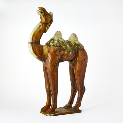 Lot 126 - Pair of Chinese Tang Style Sancai Glazed Pottery Figures of Bactrian Camels