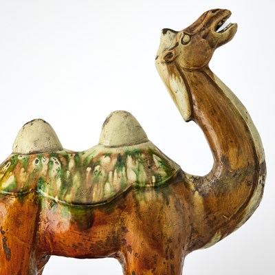 Lot 126 - Pair of Chinese Tang Style Sancai Glazed Pottery Figures of Bactrian Camels