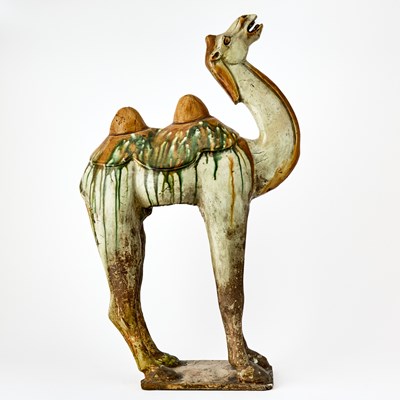 Lot 126 - Pair of Chinese Tang Style Sancai Glazed Pottery Figures of Bactrian Camels