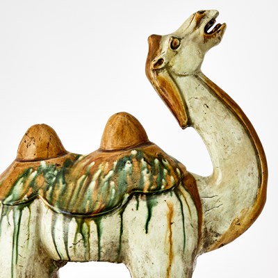 Lot 126 - Pair of Chinese Tang Style Sancai Glazed Pottery Figures of Bactrian Camels