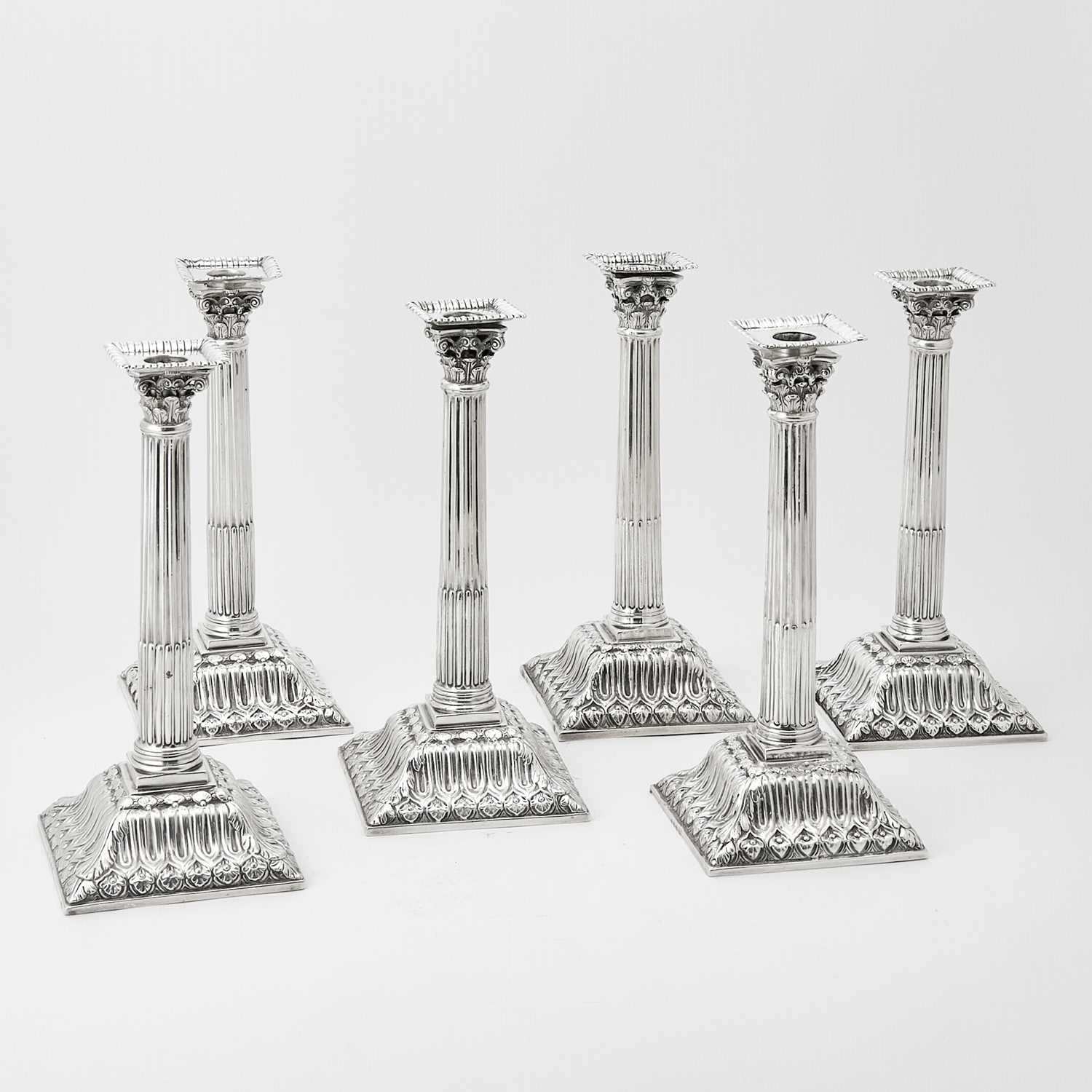 Lot 103 - Assembled Set of Six George III Sterling Silver Candlesticks