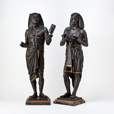 Lot 328 - Pair of Patinated Bronze Figures of Egyptian Attendants